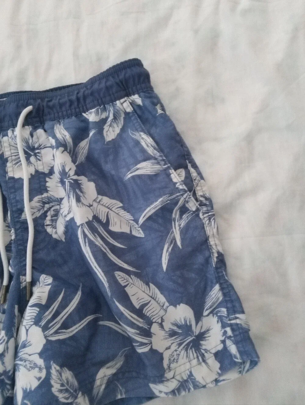 American Eagle Outfitters Blue and White Floral Swim Trunks